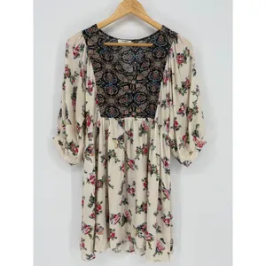 Umgee Floral Paisley Boho Tunic Dress‎ Womens Small Ivory Floral Paisley Peasant thumbnail 2