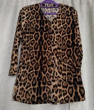 Leopard Print Women’s Long Sleeve PJ Top - Brown/Black size S thumbnail 1