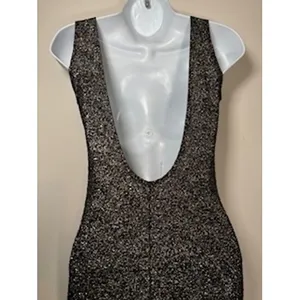 Gold‎ and Black Maxi Dress Small Deep Back Formal Evening Gown Glam Gala Y2K thumbnail 6