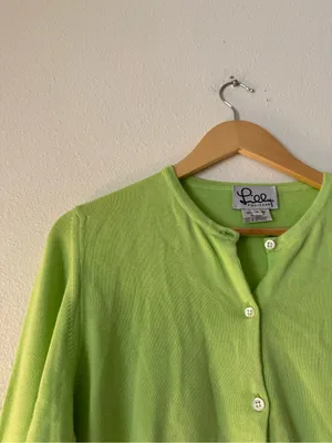 Vintage Lilly Pulitzer Bright Lime Green Button-Front Cardigan thumbnail 3