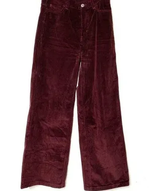 Zara Brown chocolate WINE Velvet Wide Leg Pants sz 2 thumbnail 1