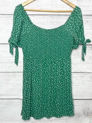 American Eagle Green Floral Tie Sleeve Smocked SquareNeck Mini Dress Size Medium thumbnail 11