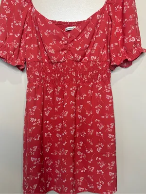 Abercrombie & Fitch Red Ditsy Smocked Floral Print Puff Sleeve Mini Dress thumbnail 6