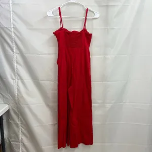 ASTR The Label‎ women's red linen blend straight leg adjustable casual jumpsuit thumbnail 6