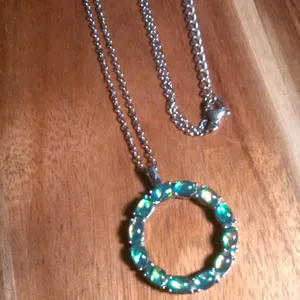 Green Color Simulated Opal Resin Stainless Steel Pendant Necklace thumbnail 4