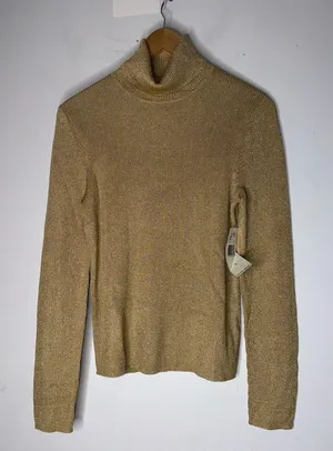 LAUREN RALPH LAUREN‎ Gold Metallic Shimmer Women Turtleneck Swester Large NWT thumbnail 1
