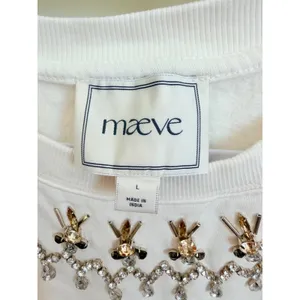 Maeve Anthropologie White Embellished Jeweled Neckline Cotton Sweatshirt Large thumbnail 3