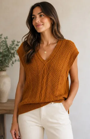 By Anthropologie orange double v-neck sweater vest preppy academia thumbnail 1