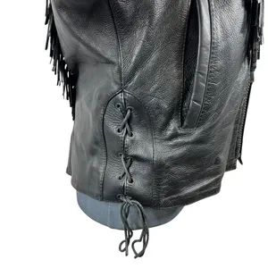 UNIK Leather Fringe‎ Biker Jacket Small Black Purple Rose Inlay Motorcycle Goth thumbnail 7