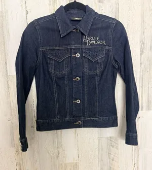 Harley-Davidson Women’s XS Denim Jacket Eagle Rhinestone Embroidered Moto thumbnail 1