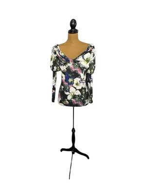 RACHEL Rachel Roy Floral Off Shoulder Top XL Twist Neck Long Sleeve thumbnail 3