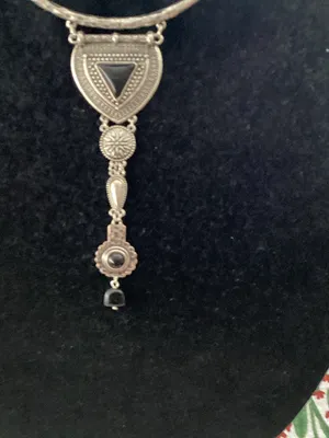 Silver-Tone Statement Pendant Necklace with Black Accents thumbnail 2
