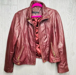 Wilson's Leather brown / red long sleeve soft jacket coat genuine leather large thumbnail 8