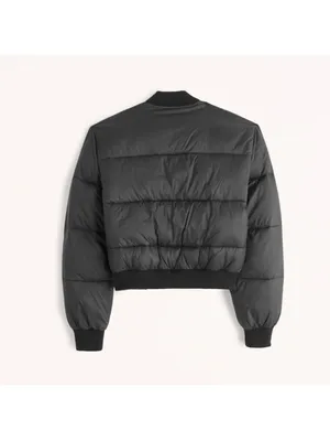 NWOT Abercrombie & Fitch Snap-front Cropped Black Puffer Bomber Jacket thumbnail 3