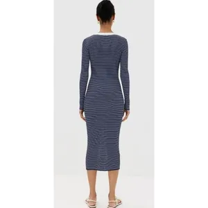 NWT!! STAUD Shoko Stripe Long Sleeve Sweater Dress Navy Blue White Striped Large thumbnail 7