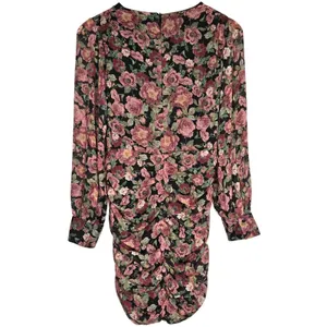MNG Mango Women's Floral Long Sleeve‎ Mini Dress Ruched Bodycon V Neck thumbnail 2