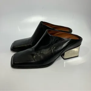 Zara square toe‎ block heel mules black leather size 36 thumbnail 5