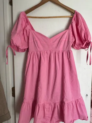 Pink Puff Sleeve Dress Size M thumbnail 1