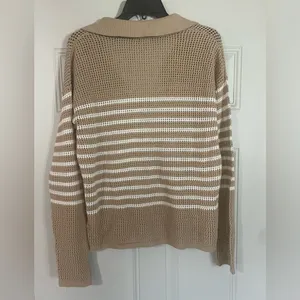 Gap Striped Cotton Crochet Sweater Medium Coastal Beach Preppy Nautical Neutral thumbnail 6