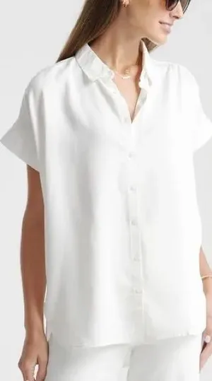 Quince White Vintage Wash Tencel Camp Shirt Women’s size medium thumbnail 1