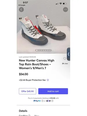 Hunter for Target White and Black High-Top Canvas Sneakers M6.5/W8.5 thumbnail 8