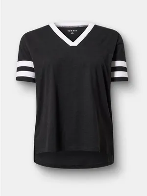 Torrid M/L 10/12 Super Soft Varsity V-Neck Tee Black White Collegiate NWT thumbnail 9