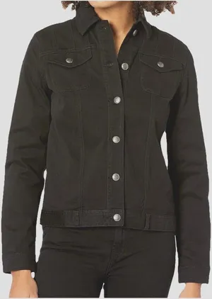 Black Denim Trucker Jacket Womens Large Fitted Button Up Grunge Goth Streetwear thumbnail 1
