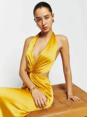 💕REFORMATION💕 Nerida Silk Dress ~ Tumeric 10 NWT thumbnail 3