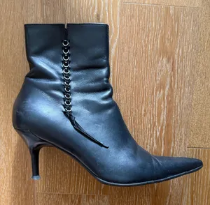 Casadei Black Pointed Toe Stiletto Ankle Boot with Grommet Lace Detail used thumbnail 1