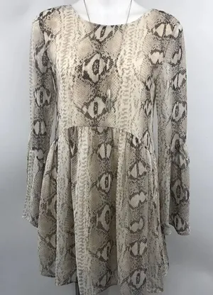 Adrienne snake print bell sleeve scoop back dress thumbnail 1