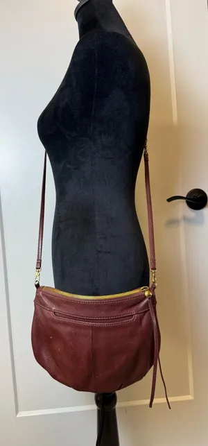 HOBO Birch Port Velvet Hide Crossbody Bag Pebbled Leather‎ Burgundy Maroon Red thumbnail 1