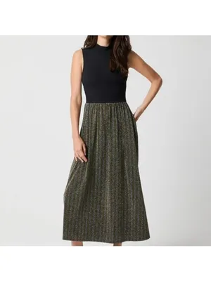 J CREW Black Gold Mockneck Mixed-Media Sparkle MIDI Dress Size XS NEW NWT thumbnail 3
