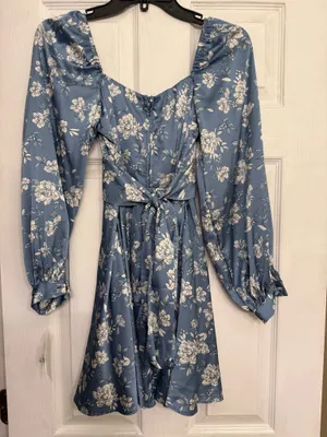 Blue Silk Floral Dress thumbnail 4