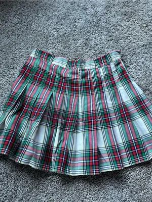 aerie Plaid Pleated Mini Skirt - Red, Green & White thumbnail 2