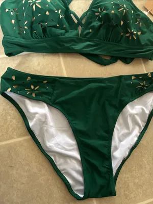RIHOAS Dark Green Floral Cutout Halter Bikini Set thumbnail 4