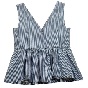 J Crew Always Peplum Top Womens 4 Blue Poplin Striped Tank Oarsman K0818 thumbnail 4