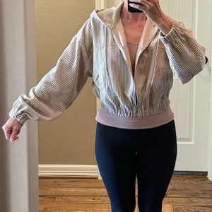 Altard State Cropped Corduroy Hooded Jacket Zipper Front Light Tan Beige Medium thumbnail 7