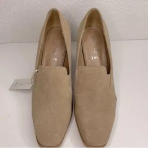 NEW Anthropologie Tan Leather Block Heels Shoes 8.5 Wevenly Suede Closed Toe thumbnail 4
