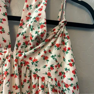 ⭐️Nasty Gal white, pink and red rose print maxi dress with halter size 2 thumbnail 3