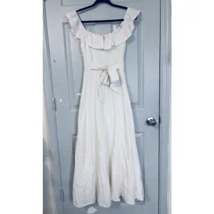Zara eyelet off shoulder ivory midi cottage women’s dress smocked runs small* thumbnail 8