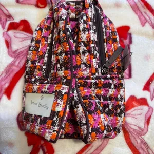 Vera Bradley Quilted Backpack Pink Orange Purple White Multi Pattern thumbnail 3