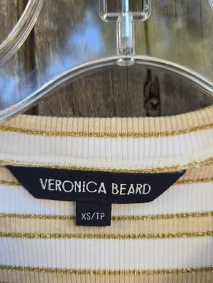 Veronica Beard Cream & Tan Striped Ribbed Sleeveless Tank thumbnail 2