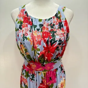 Tropical Floral Print Halter Maxi Dress Baby Blue Gilli ModCloth Vacation Party thumbnail 5