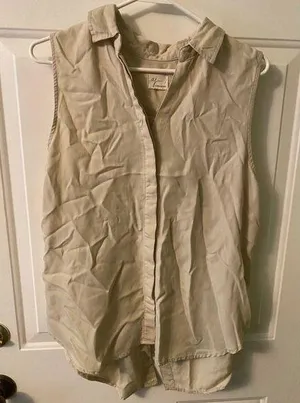Beige button up top high low button up back size Medium Tan thumbnail 1