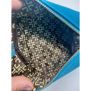 Tory Burch Cosmetic Bag Wristlet Women OS Blue Gold Logo Nylon Pouch thumbnail 6