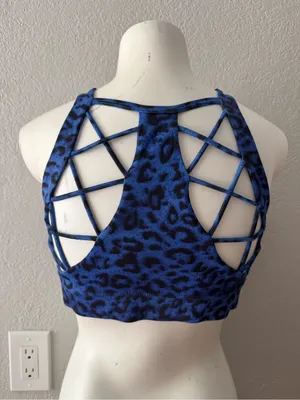 CXIX Blue Leopard NYX Sport Bra Polewear Cutout Strappy Pole Top S M thumbnail 2