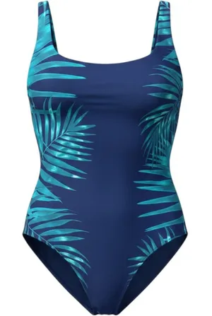 Aerie Womens XXL Blue Tropical Palm Leaf One Piece Swimsuit Cheeky High‎ Cut thumbnail 1