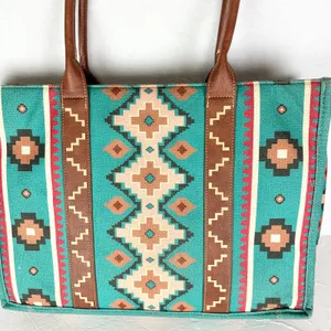 Wrangler Southwestern Dual Sided Wide Tote Bag Teal Western Boho Laptop thumbnail 6