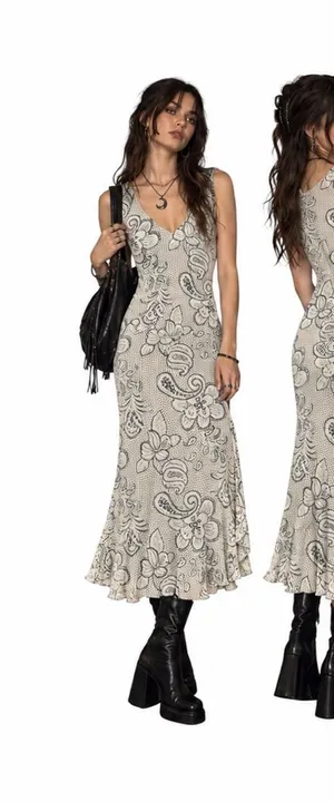 Vintage Y2K Dressbarn Paisley Midi Dress 8 Whimsigoth Fairy Grunge Boho V Neck thumbnail 1