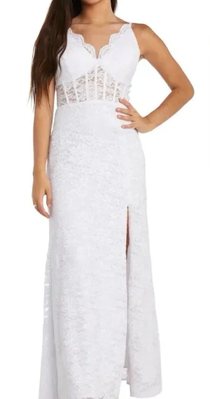Morgan & Co. White Lace V-Neck Maxi Dress thumbnail 1